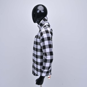 Camisa a Cuadros de Manga Larga para Hombre, Precio Económico al por Mayor, Corte Regular, Estilo Casual, Tejido con Patrón, Cuello Negro, Blanco y Gris - Product Image 4