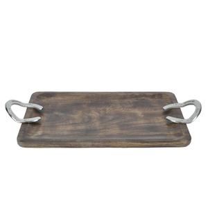 Bandeja de desayuno de madera estilo americano con asa decorativa de bocado de caballo plateado, bandejas de lujo para suministros de restaurante - Product Image 5