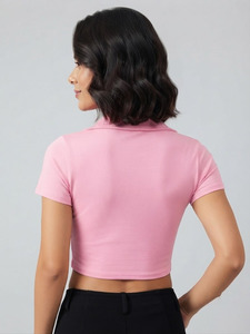 Polo Corto de Verano para Mujer, Camiseta de Manga Corta Casual, Ajustada, de Algodón, Top Corto Tipo Polo para Damas - Product Image 2