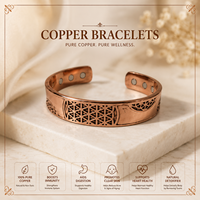 Pulsera Magnética de Cobre Trenzado para Control de la Presión Arterial, Diseño Geométrico Hecho a Mano, Estilo Moderno y Antiguo, Unisex, 99.9% Puro
