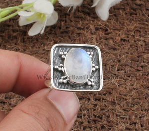 925 Sterling <b>Silver</b> Bezel Setting Rainbow Moonstone Handmade Classic <b>Boho</b> Dainty Solitaire Wedding <b>Ring</b> Certified Jaipur - Product Image 3