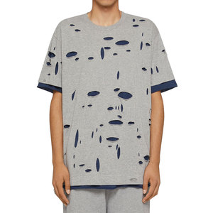 Camiseta de Algodón Desgastada para Hombre, Corte Holgado, Estampada, Color Sólido, Transpirable, Estilo Urbano, Informal, Verano, Cómoda, a la Moda - Product Image 3