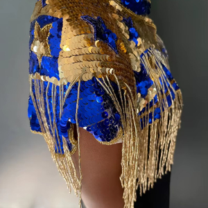 Top de Danza del Vientre con Flecos y Lentejuelas para Mujer, Traje de Danza con Cuentas y Monedas para Espectáculos de Cabaret, 100% Poliéster, para Festivales Rave - Product Image 1