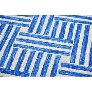 Tapis géométrique bleu tufté à la main – Tapis en laine à motif abstrait moderne avec design rayé contemporain - Product Image 5