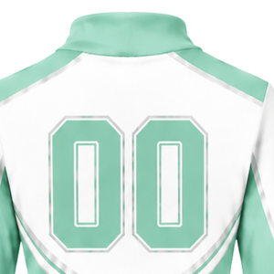 Maillot de cheerleading sublimé vert menthe et blanc à manches longues – Tenue de sport athlétique pour l'entraînement, la pratique et la compétition - Product Image 4