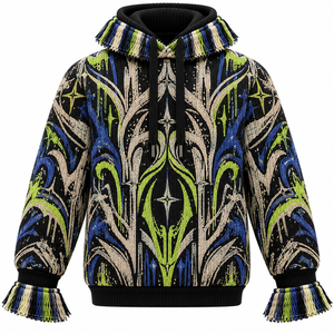 Custom Sketch Tapestry Graphic Knitted <b>Fringed</b> Sweater Streetwear Men's Winter Wool/Acrylic Zipper Front ODM - Product Image 1