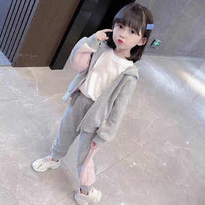 Conjunto de Sudadera con Capucha y Pantalones de Chándal para Bebés Niñas, con Bloques de Color Gris y Rosa, Manga Larga, Cremallera, Casual, de Poliéster, con Logotipo Personalizado - Product Image 2