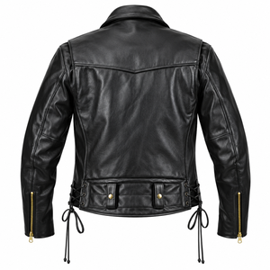 Veste de moto en cuir classique originale et traditionnelle, respirante, pour homme, veste de moto décontractée d'automne, col montant, fermeture à glissière - Product Image 4