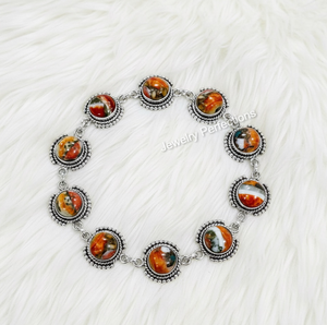 Nouveauté Bijoux Tendance : Bracelet Chaîne à Maillons Ajustable en Laiton Plaqué Argent avec Cristal Turquoise Ovale pour Femme - Product Image 1
