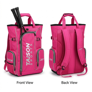 Bolsa de Tenis Premium TAISON SPORTS 600D PU Oxford 450 GSM con Diseño de Panel Estructurado Negro, Logotipo Personalizado Impreso, Mochila para Raqueta - Product Image 1