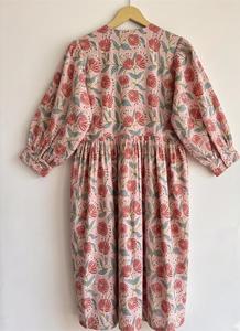 Vestido Midi de Algodón para Mujer, Estampado Floral a Mano, Estilo Boho Chic, con Mangas Largas, Corte Casual, Veraniego, Vintage, Línea A - Product Image 5