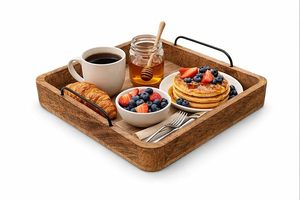 Wooden Serving <b>Tray</b> for Home Kitchen Multipurpose Decorative Tea Coffee <b>Snack</b> Serving <b>Tray</b> - Product Image 2