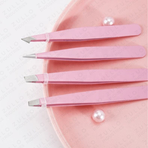 Juego de 4 Pinzas para Cejas de Acero Inoxidable con Punta Inclinada y Recubrimiento en Polvo Rosa, Herramienta de Belleza Reutilizable Personalizada OEM - Product Image 6
