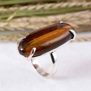 Handmade SHYAM JEWELRS Unisex 925 Sterling Silver <b>Tiger</b> <b>Eye</b> <b>Ring</b> Natural Oval Gemstone Bezel Setting Statement Jewelry - Product Image 4