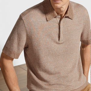 <b>Custom</b> Logo Floral Summer Silk Linen Cotton Blend Formal Anti-Pilling Regular Fit Knitted Yarn Dyed Short Sleeve Collar Men's - Product Image 4