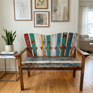 Sofá Loveseat Rústico Artesanal de Madera Antigua, Madera de Barco Reciclada Natural, Ecológico para el Hogar, Villa, Muebles de Interior y Exterior - Product Image 3