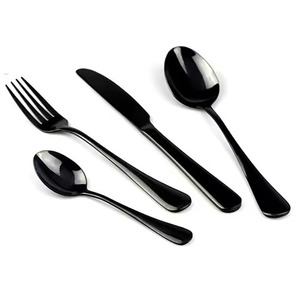 Ensemble de couverts modernes en métal, finition miroir haute brillance, compatible lave-vaisselle, pour occasions de mariage, finition noire. - Product Image 1