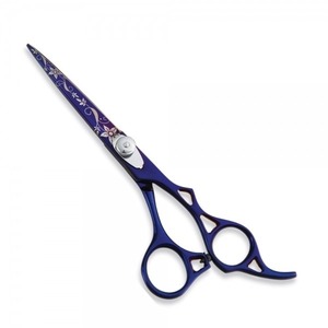 Ciseaux de coiffure professionnels en acier inoxydable à pointe affûtée pour droitiers, manche long, ciseaux à cheveux bleus - Product Image 1