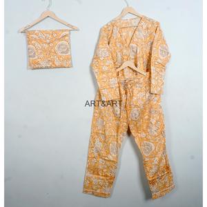 Conjunto de Pijamas de Verano para Mujer, Elegante, Cómodo, de Algodón, Cuello en V, Largo, Transpirable, Ecológico, Suave, de 2 Piezas, Lavable a Máquina - Product Image 2