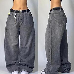 Jean Harem Taille Haute pour Homme, Coupe Ample, en Denim Délavé, Style Hip Hop, Tissu Coton, Idéal pour l'Automne - Product Image 2