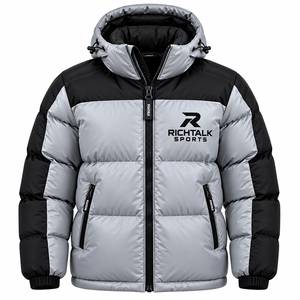 Chaqueta Acolchada con Capucha para Hombre, Cálida, Cortavientos, con Bloques de Color, Cierre de Cremallera, Estilo Deportivo, Acolchado Grueso de Poliéster, Parte Delantera Suave - Product Image 1