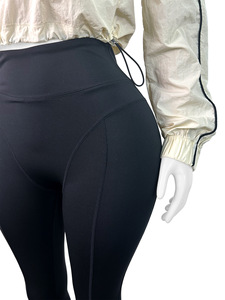 Ensemble de survêtement sportif pour femme : crop top, leggings, manches longues, demi-zip, cordon de serrage, couleur unie, léger, idéal pour le printemps - Product Image 6