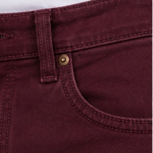 Custom Burgundy <b>Men</b> Slim Fit Biker Jeans Stretch Denim Pants Ribbed Knee Detail Casual Streetwear Fashion <b>Trousers</b> With Pockets - Product Image 3