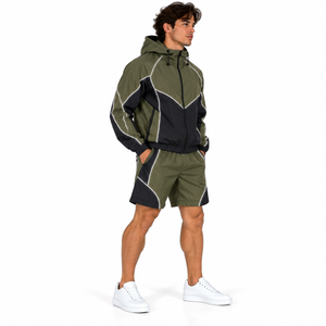 Custom <b>Men</b> <b>Short</b> Set Windbreaker Hooded <b>Jacket</b> Athletic <b>Shorts</b> Set Reflective Piping Custom <b>Men's</b> Streetwear <b>Short</b> Tracksuit - Product Image 3
