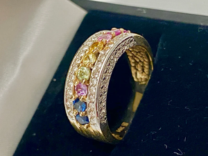 แหวนเพชรหลายเม็ดสไตล์ฮิปฮอปจาก AssayJewelers ได้รับการรับรองจาก IGI ผลิตจากเพชรที่สร้างในห้องปฏิบัติการ สำหรับผู้หญิง ทำจากโลหะผสมเคลือบทอง 14K สีรุ้ง สามารถสวมซ้อนกันได้ ขนาด 7 1/4 US - Product Image 1