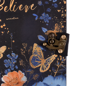 Journal artisanal A5 de qualité supérieure |   Carnet de notes avec fermeture à cadenas, motif floral et papillon, 100 pages, papier pur fait main, cadeau - Product Image 2