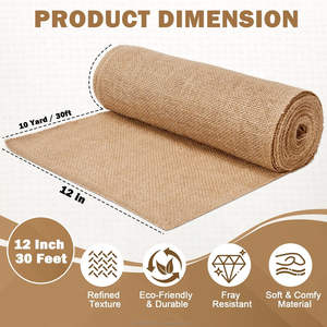 Chemin de table en toile de jute 100% jute, 12 po x 10 yd, résistant à l'abrasion, absorbant l'humidité, tissu respirant, bords finis, pour mariages - Product Image 3
