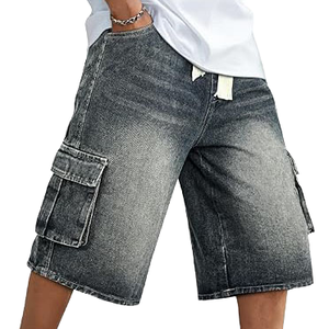 Shorts cargo vintage pour hommes, broderie personnalisée, style américain, multi-poches, longueur genou, en jean, pour l'été – En promotion - Product Image 1