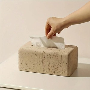 Caja de pañuelos rectangular de travertino beige, soporte de pañuelos de piedra, estuche decorativo para servilletas de encimera para uso en el hogar, hoteles y decoración. - Product Image 4
