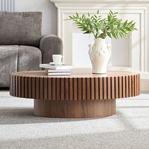 Tavolino ellittico moderno artigianale da 43.7 pollici stile tamburo robusto piedistallo piccolo Design ovale per soggiorno - Product Image 4