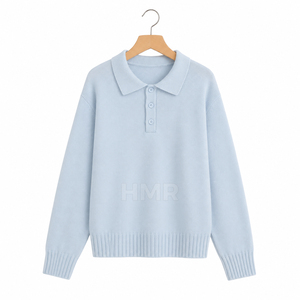 Cardigan en acrylique bleu clair à manches longues et col boutonné, style polo décontracté, de la sororité HMR Sisterhood - Product Image 5