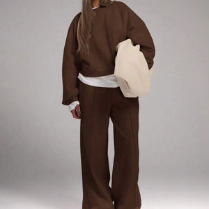 Custom Women's Oversized Sweatshirt and <b>Wide</b> <b>Leg</b> <b>Pants</b> Tracksuit Premium Fleece Casual <b>Lounge</b> Set OEM ODM Private Label - Product Image 4