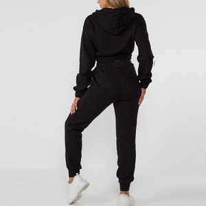 Conjunto Deportivo para Mujer, Sudadera Corta Azul Claro con Capucha y Pantalones Jogger a Juego, Estilo Urbano Informal, Color Sólido, Manga Larga, Tejido Transpirable 100% - Product Image 3