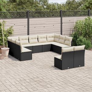Conjunto de Sofás de Jardín Grandes de Ratán Sintético Negro y Acero con Recubrimiento en Polvo - Product Image 1