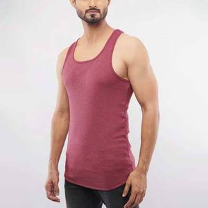 เสื้อกล้ามคอกลมสีแดงเลือดหมูสำหรับผู้ชาย แขนกุด ผ้าถักเนื้อฝ้าย สีพื้น ทรงพอดีตัว สไตล์ลำลอง - Product Image 2