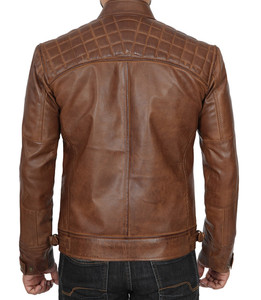 Veste de sport pour homme SHAFIQ SPORTS en cuir véritable marron, col montant, fermeture éclair, coupe régulière, imperméable, hiver - Product Image 4