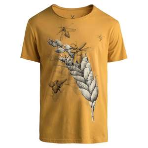 T-shirt pour homme à manches courtes, col rond, couleur jaune moutarde, coupe classique, décontracté, 100% coton, toile respirante, écologique - Product Image 1