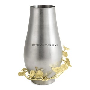 Most Demanding Stainless Steel Silver <b>Polish</b> Tabletop Vase With Gold Pomegranate Branch Decor Handmade For Home Interior Design - Product Image 4