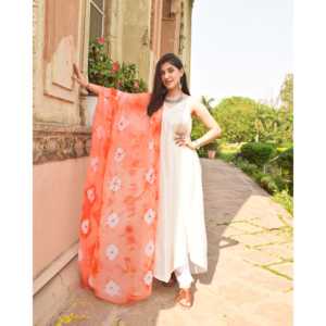 Ensemble de costume en coton et mousseline de soie blanc soleil - Taille XS - Product Image 6