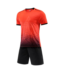 Conjunto de Uniforme de Fútbol Personalizado Naranja y Negro, Manga Corta, Impreso, de Secado Rápido y Transpirable, Fabricante OEM - Product Image 1