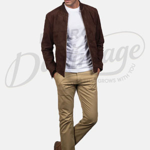 Chaqueta Bomber de Cuero de Gamuza Marrón Oscuro Premium para Hombre - Corte Ajustado, Piel de Cabra Genuina Suave, Ropa Exterior Casual Estilo Varsity - Product Image 4