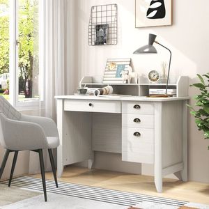 Bureau PC moderne en bois avec étagères de rangement pliables et 4 tiroirs pour usage professionnel - Product Image 1
