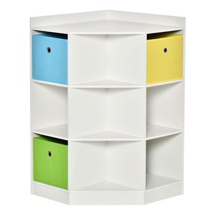 Armadio ad angolo in legno bianco per bambini 9-Cubby espositore con cassetto Organizer per vestiti e libri accessori per camera da letto - Product Image 1