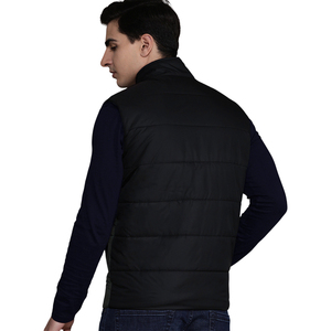 Chaleco con Cierre y Cuello Alto para Hombre, Diseño con Bloques de Color, Resistente al Viento, Informal, Relleno de Poliéster, Bolsillos, Largo Regular, Color Sólido - Product Image 2