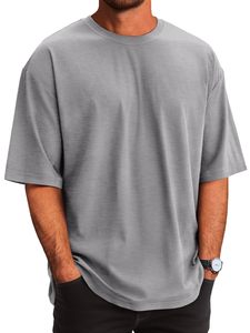 เสื้อยืดทรงบ็อกซี่ฟิตคุณภาพสูงสำหรับผู้ชาย ผ้าสโตนวอช โพลีเอสเตอร์คอตตอนเนื้อหนา สไตล์สตรีทแวร์ลำลอง ไซส์หลากหลาย - Product Image 4