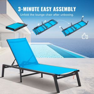 Chaises longues de patio réglables en aluminium à 5 positions, chaises pliantes pour piscine, transats d'extérieur - Product Image 4